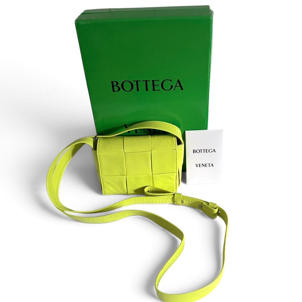 Bottega Veneta Mini Cassette Crossbody Bag Chartreuse Green Intrecciato Leather